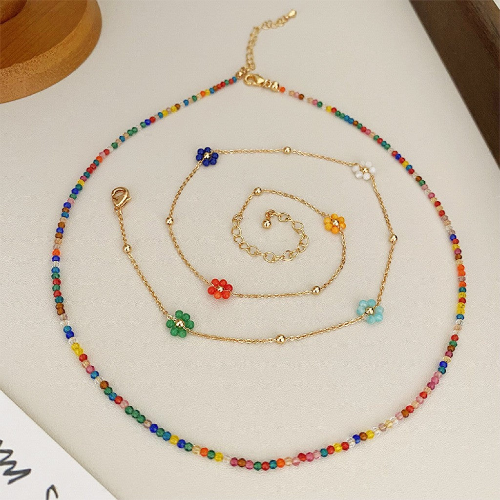 Women's Colorful Zircon Beaded Dopamine Fashion Casual Twin Clavicle Necklaces