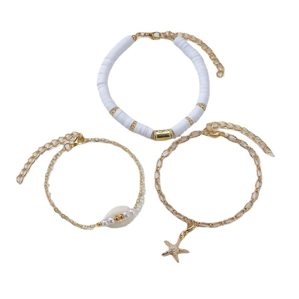 Bracelets assortis tissés en coquillage de style vacances à la plage en poterie pour femmes