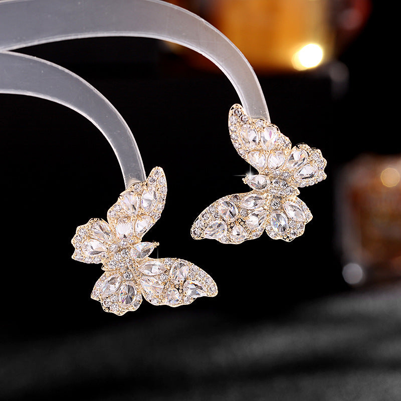 Women's Color Zircon Elegant Sier Needle Three-dimensional Earrings