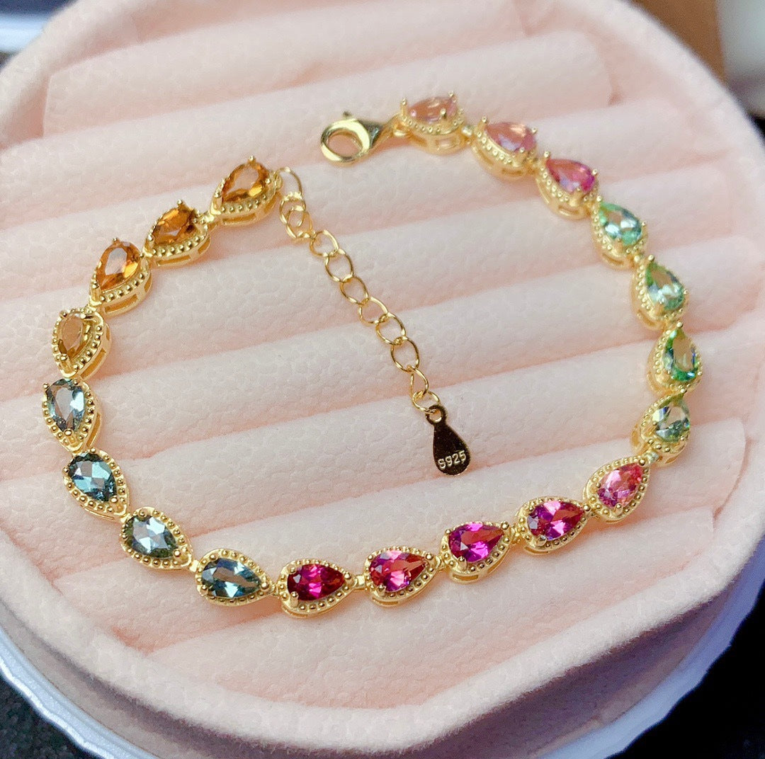 Women's Natural Candy Tourmaline Fashion Sier Plated Bracelets