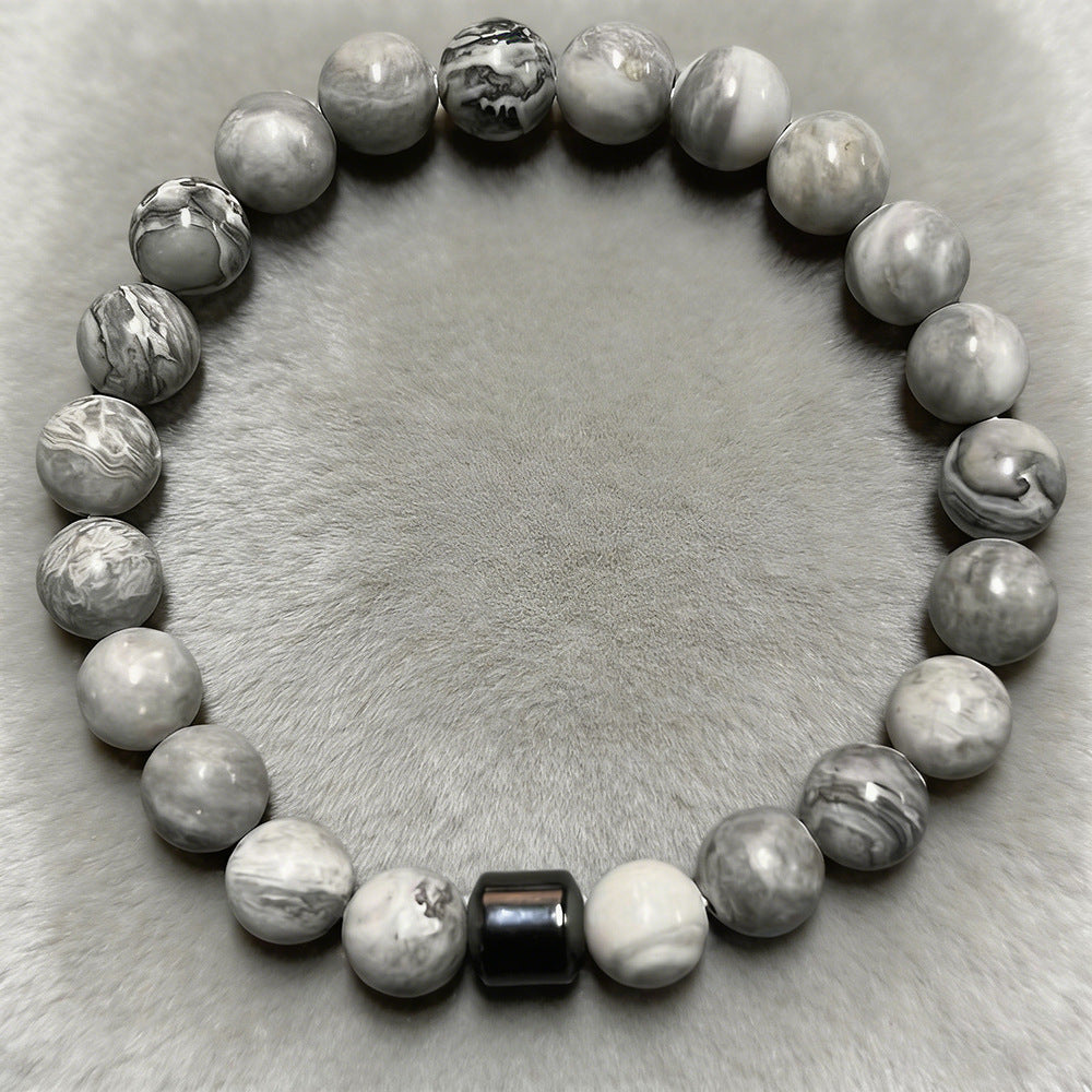Men's Beaded White Turquoise Haematite Tigereye Volcanic Rock Map Stone Bracelet