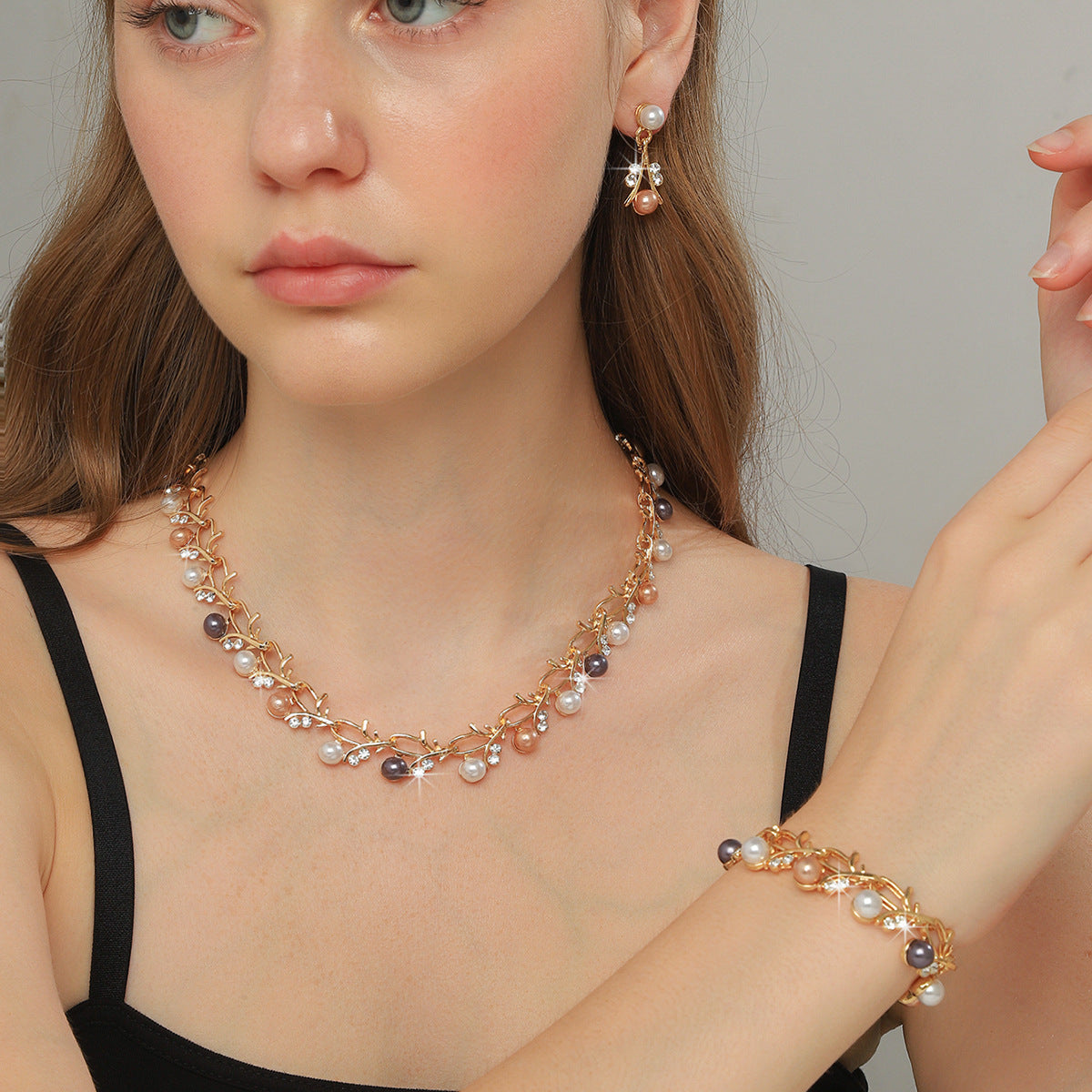 Pearl Female Alloy Bridal Advanced Two-piece Jewelry Set