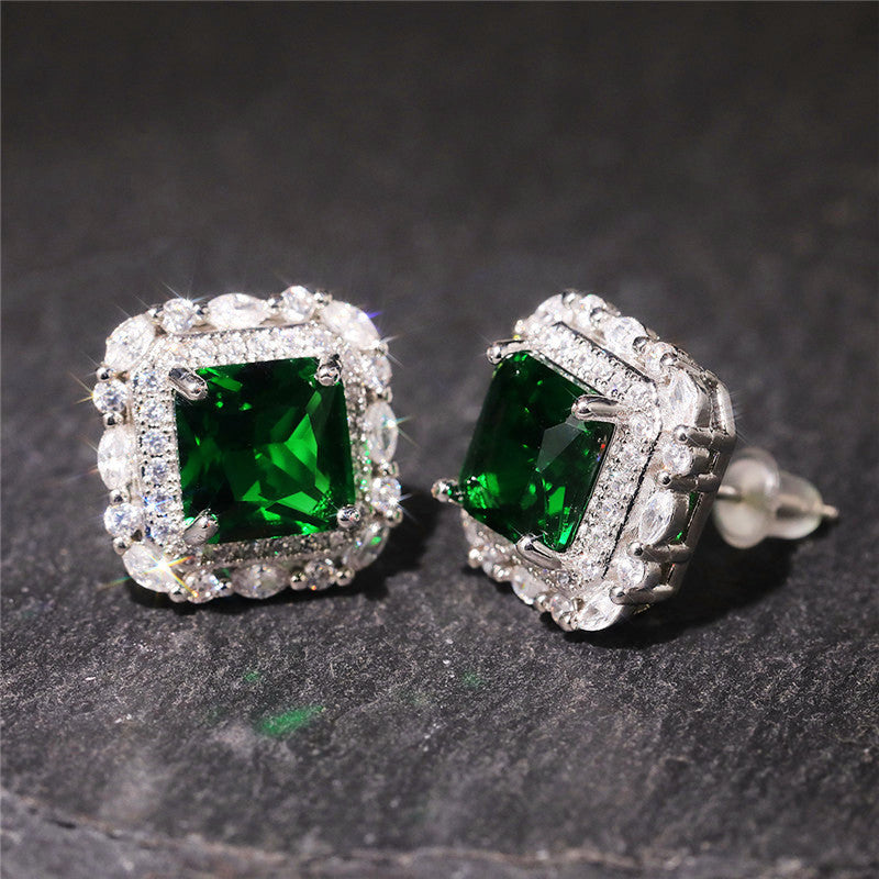 Attractive Shi Vintage Emerald Square Ear Earrings