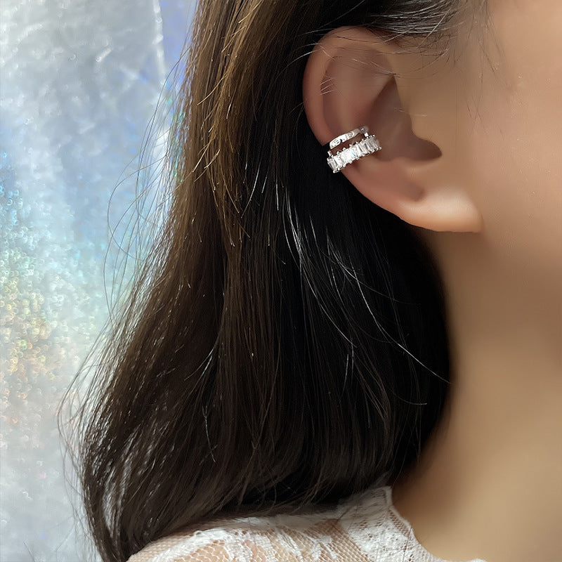 Cross Diamond Plaid French Style Temperament Classic Wave Ear Clip