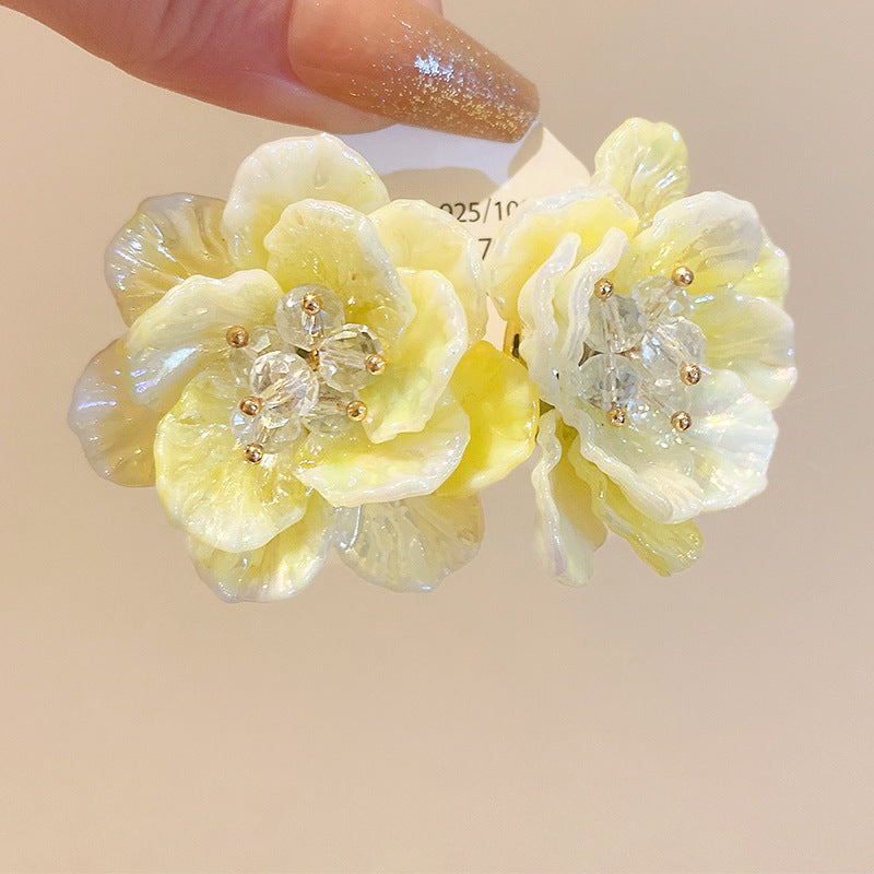 Diamond Grenadine Flower Tassel Sweet Fresh Earrings