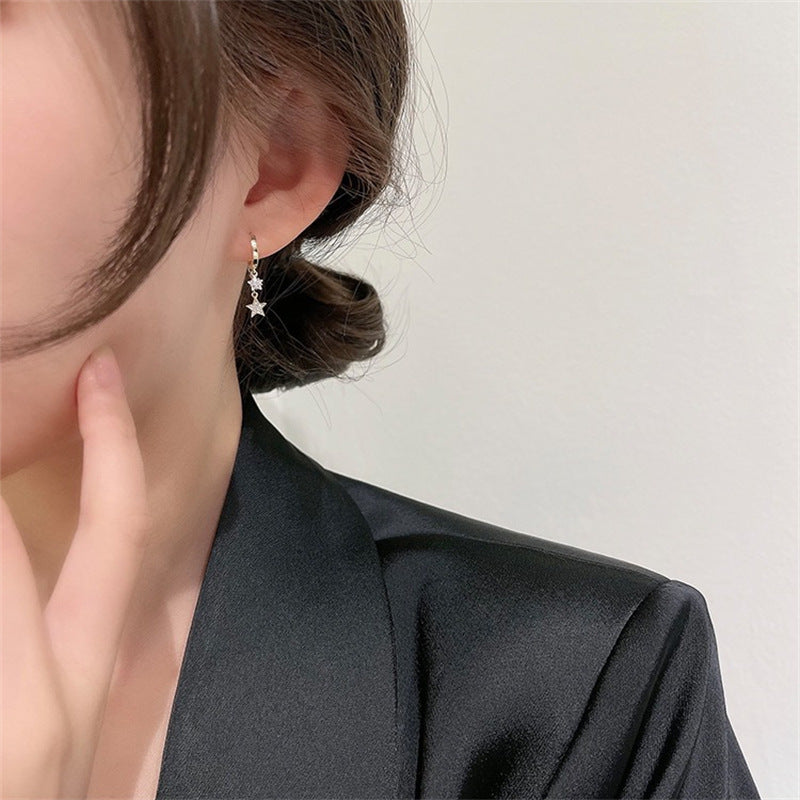 Sier Needle Double Layer Star Tassel Temperament Ear Earrings