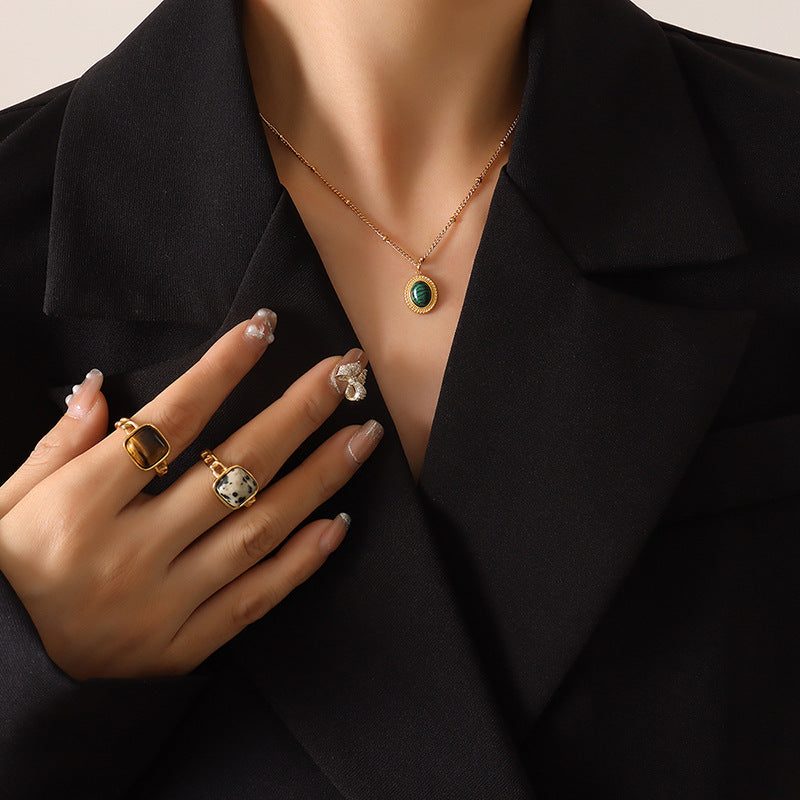 Women's French Bohemian Personality Fashion Retro Turquoise Opal Inlaid Jewelry Set
