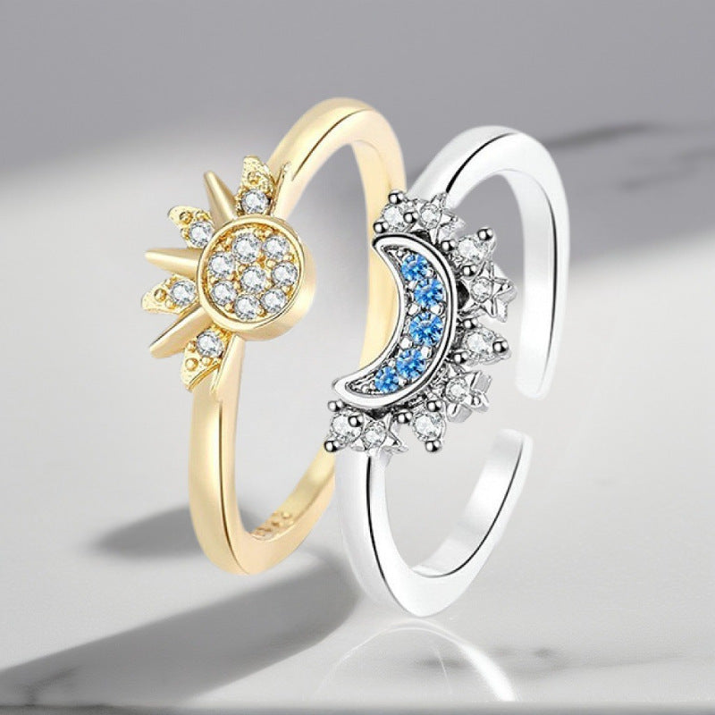 Sun Moon Lovers Couple Stacked Minimalist Design Ring