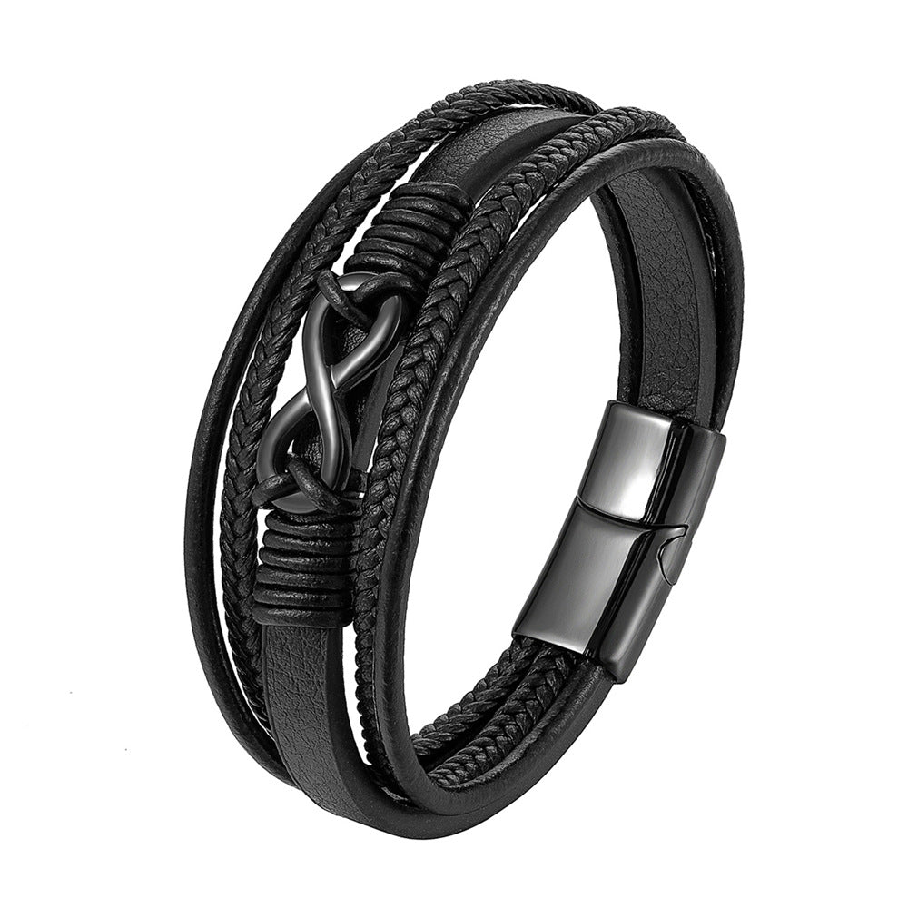 Leather Stainless Steel Magnetic Buckle Vintage Bracelets