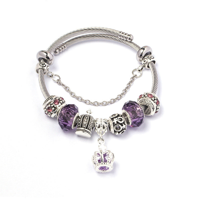 Women's Colorful Crystal Crown Beaded Handmade Glass Bracelets