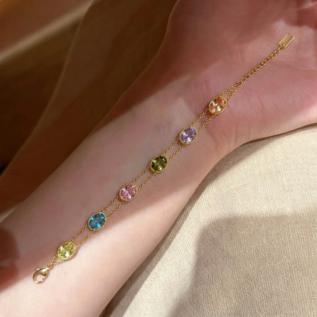 Women's Rainbow Pop Niche Exquisite Versatile Yellow Gold Colored Gems Candy Bracelet
