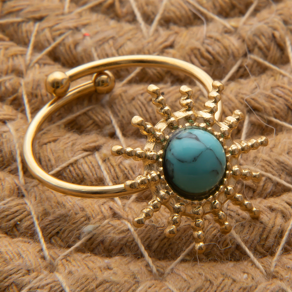 Charming Turquoise Open Titanium Steel Hand Ring