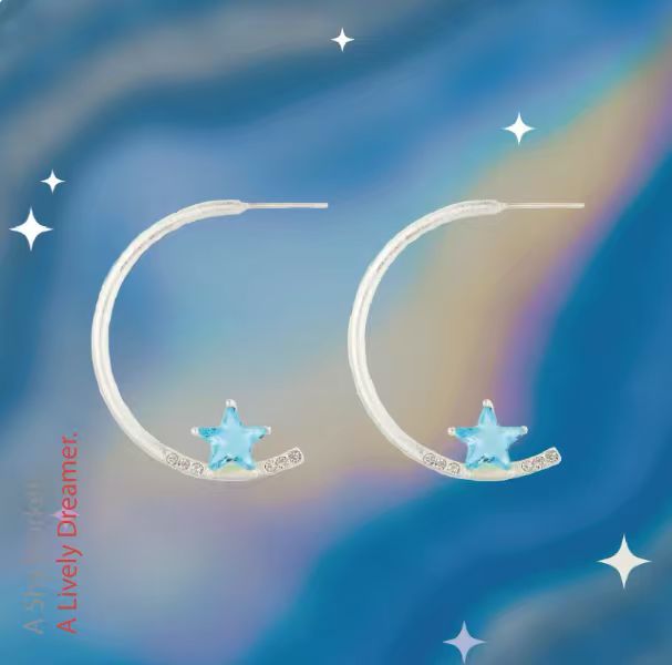 Fresh Blue Yellow Contrast Color Star Ear Earrings