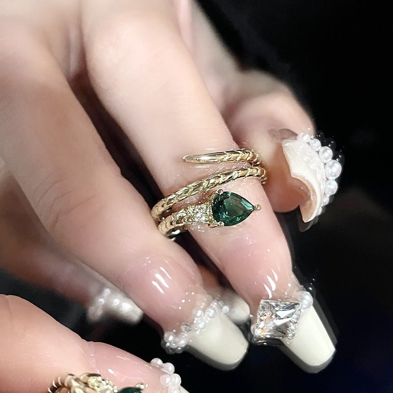 Snake-shaped Open Spirit Snake Green Zircon Design Rings