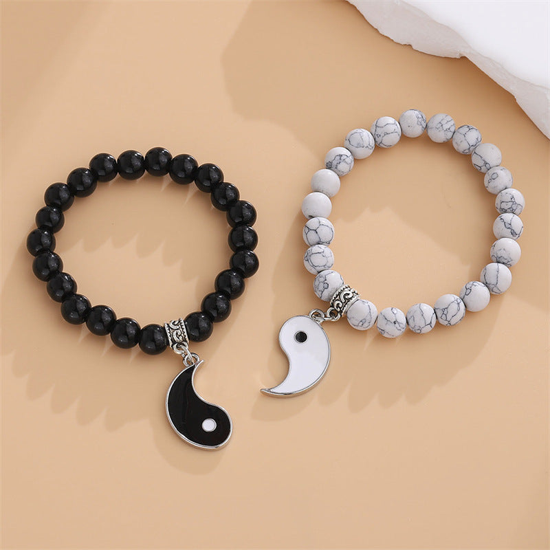 Bracelets d'amis de couple ronds Yin et Yang Gossip