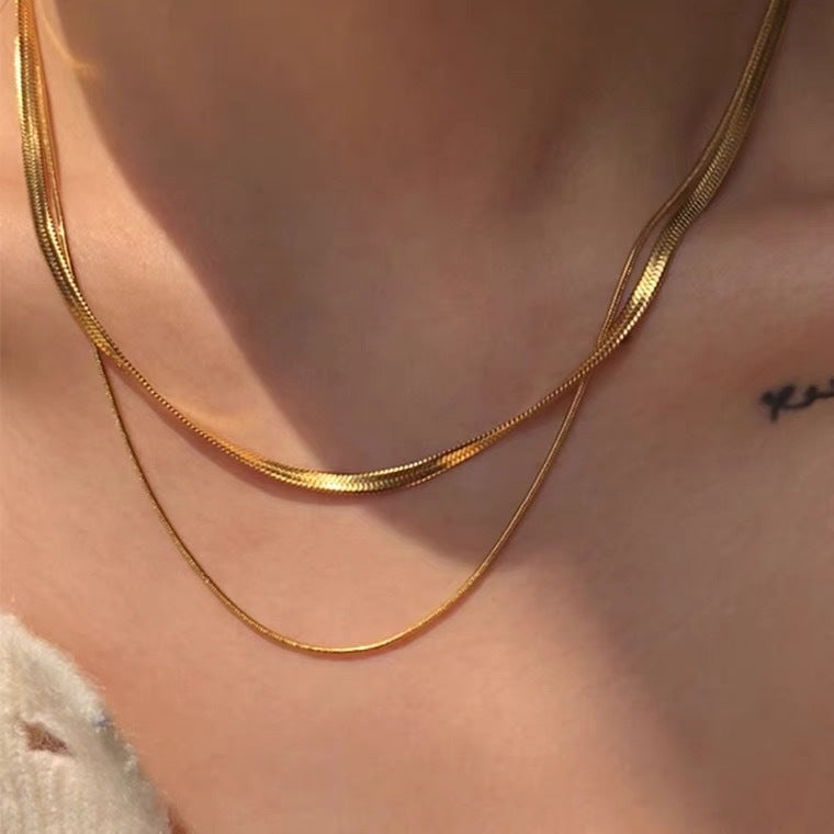 Thin Twin Snake Bone Clavicle Titanium Steel Necklace