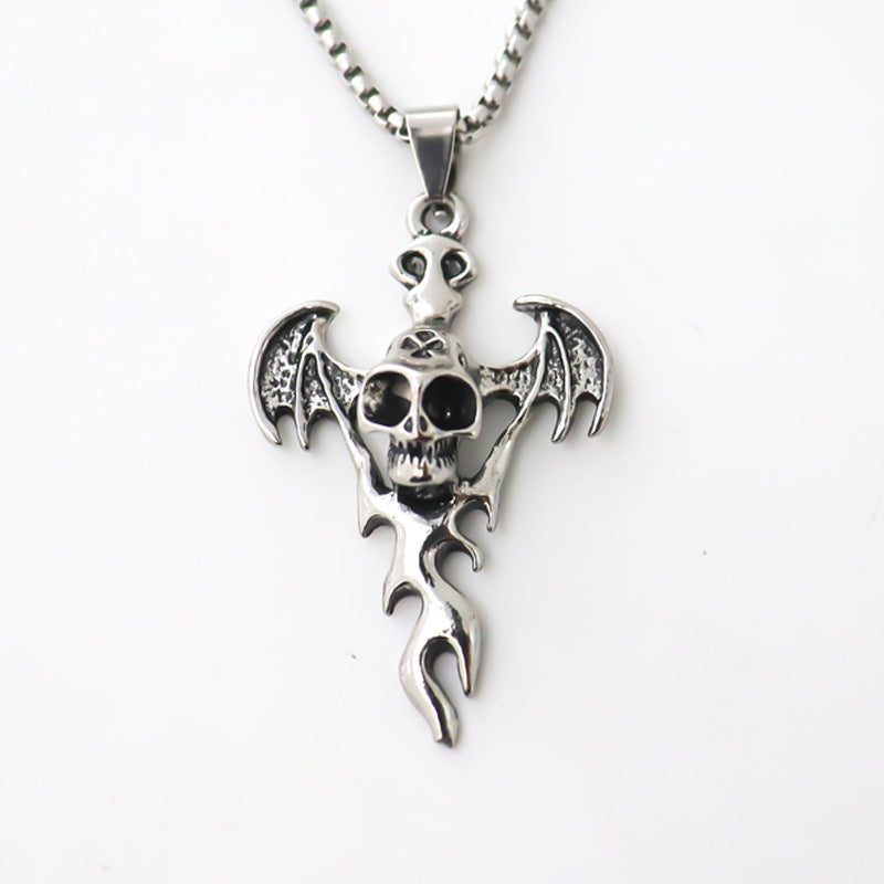 Pendentif crâne de chauve-souris d'Halloween pour hommes, colliers Punk tendance de Style foncé