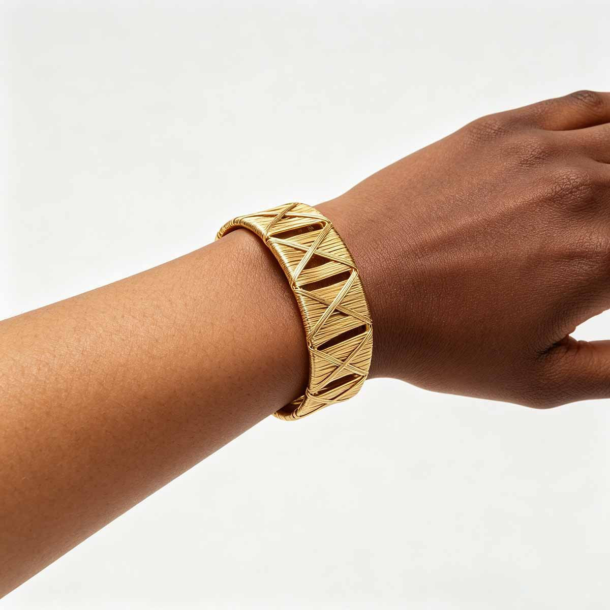 Metal Brushed Personality Geometry Hollow Width Bracelet