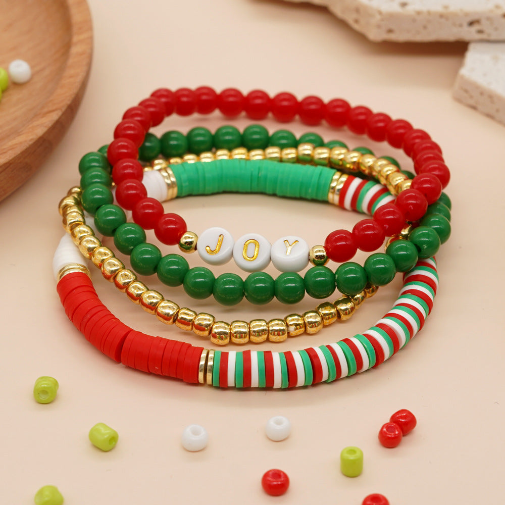 Christmas Theme Gold Plated Copper Bead Letter Bracelets