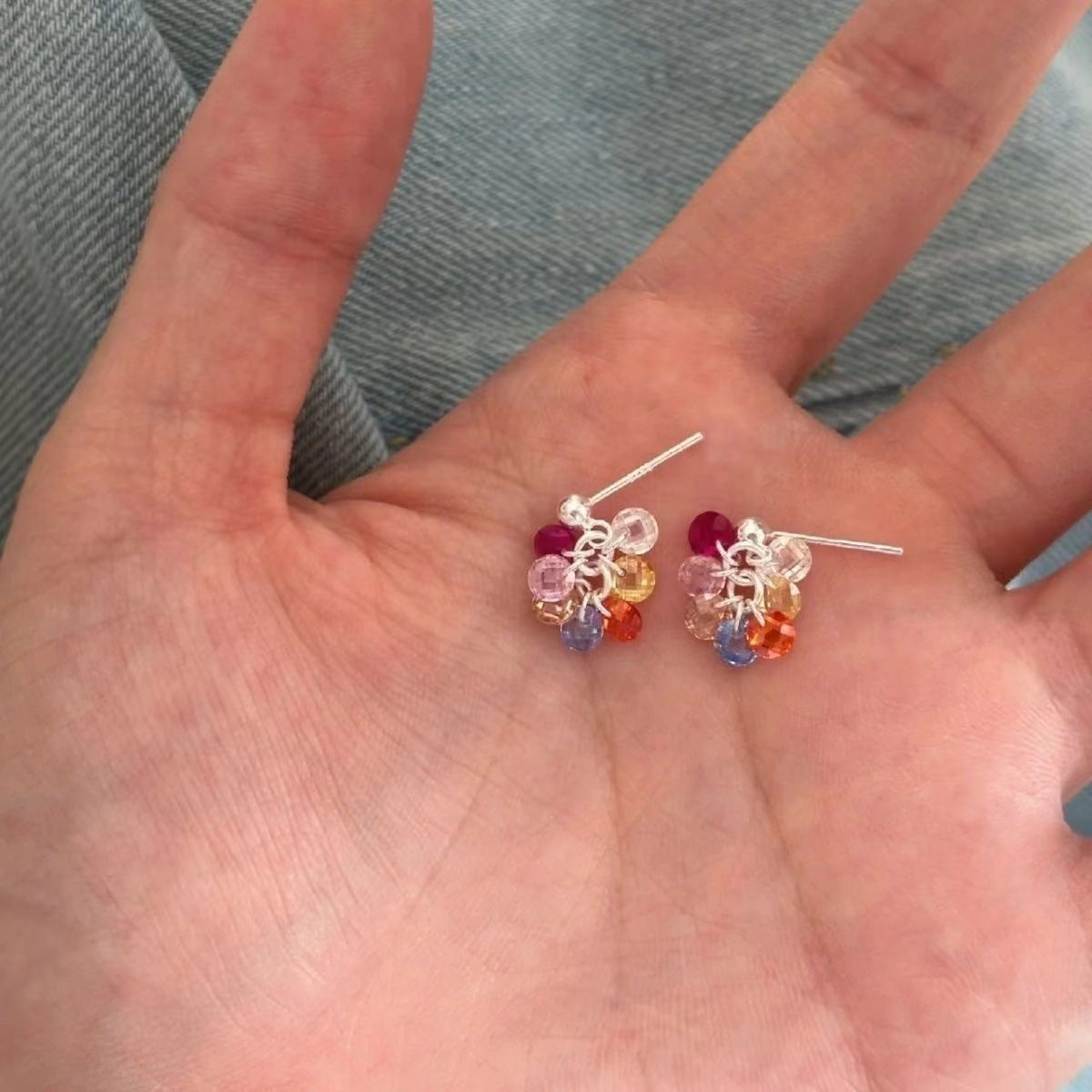 Summer Dopamine Colored Grape Beaded Fashionable Petite Fresh Sweet Design Rings