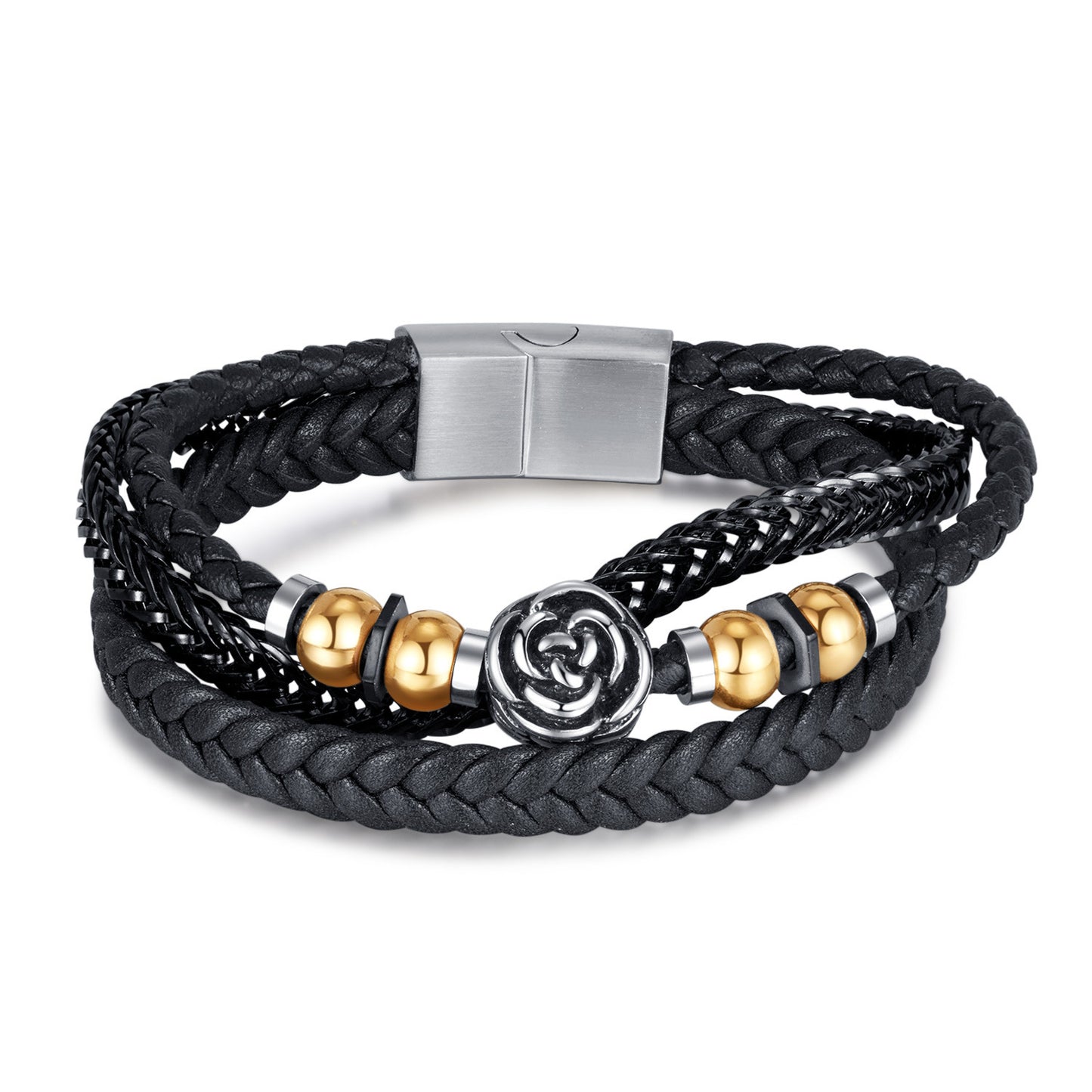 Men's Leather Stainless Steel Retro Punk Woven Bracelets