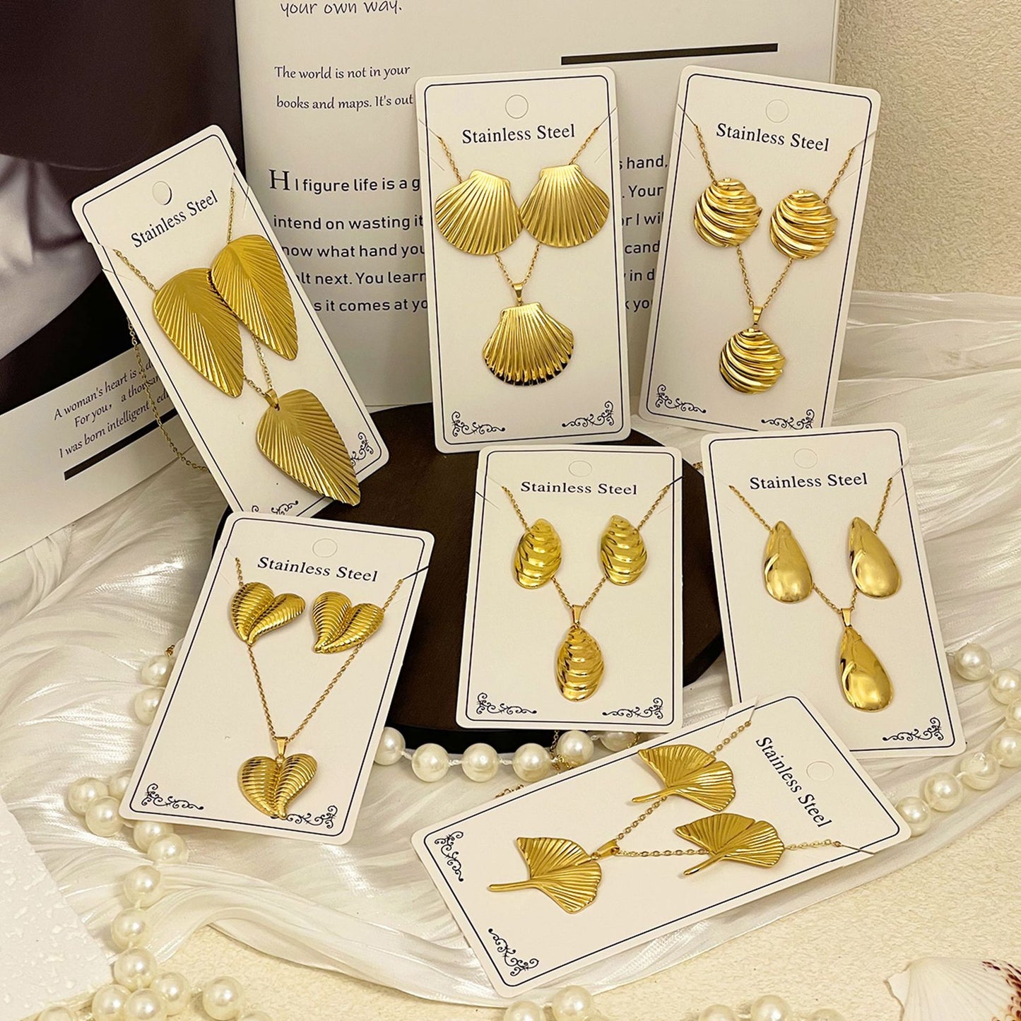 Vacuum Plated Gold Texture Stainless Steel Light Luxury Minority Jewelry Set