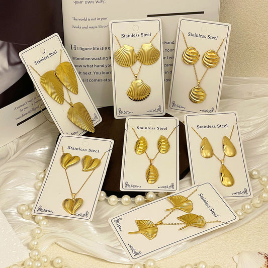 Vacuum Plated Gold Texture Stainless Steel Light Luxury Minority Jewelry Set