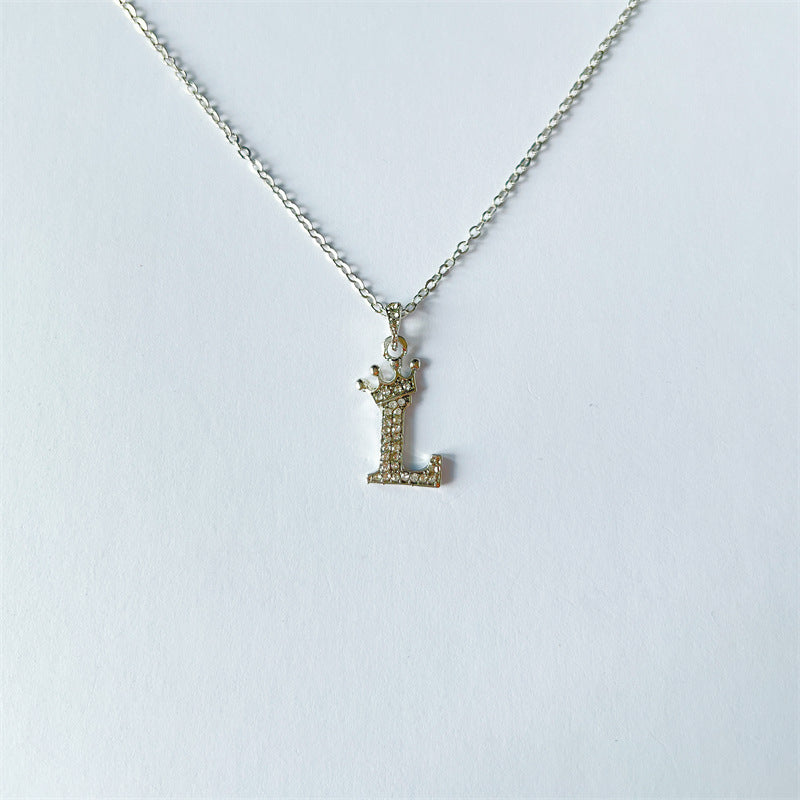 English Letters Full Diamond Pendant Simple Necklaces