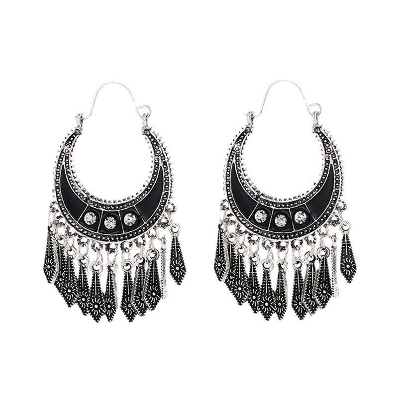 Vintage National Fashion Tassel Bohemian Black Earrings