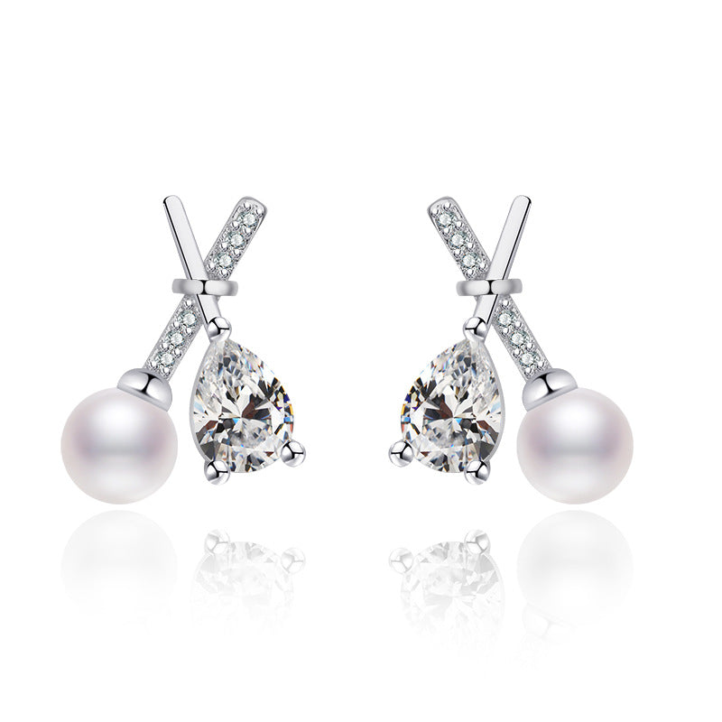 Cross Elegant French Pearl Light Luxury Minority Earrings