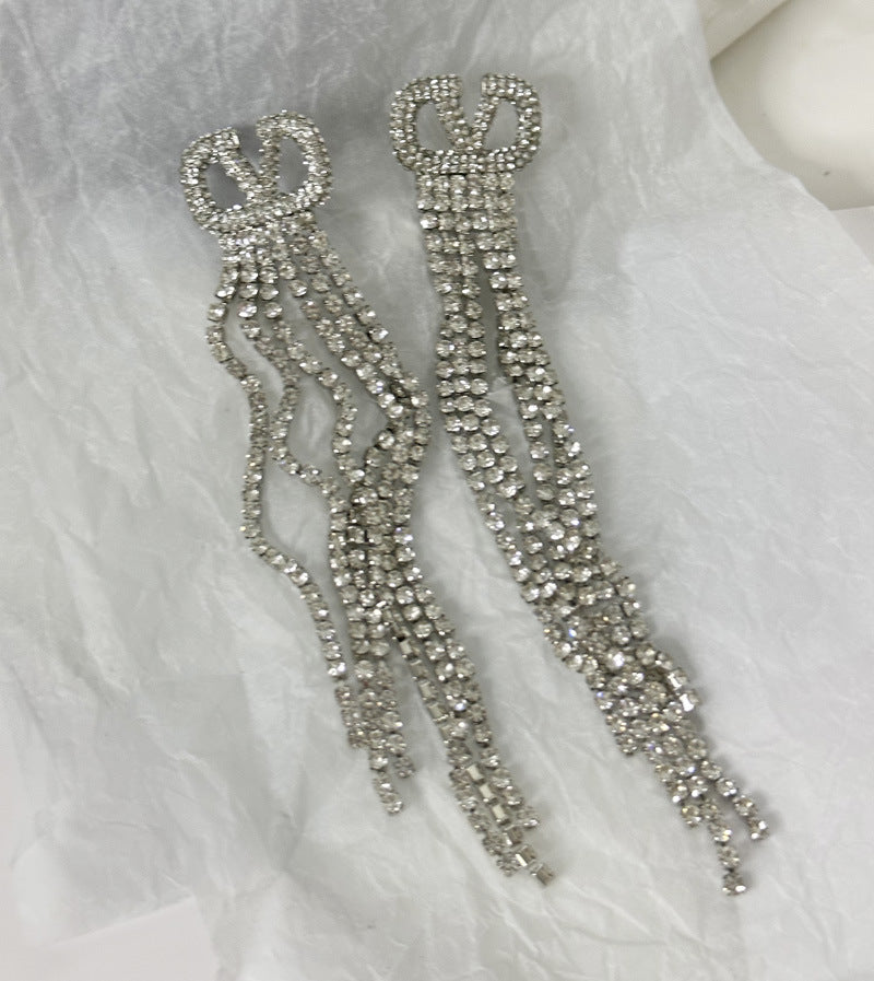 Women's Diamond Chain Tassel Long Sweet Grace Earrings