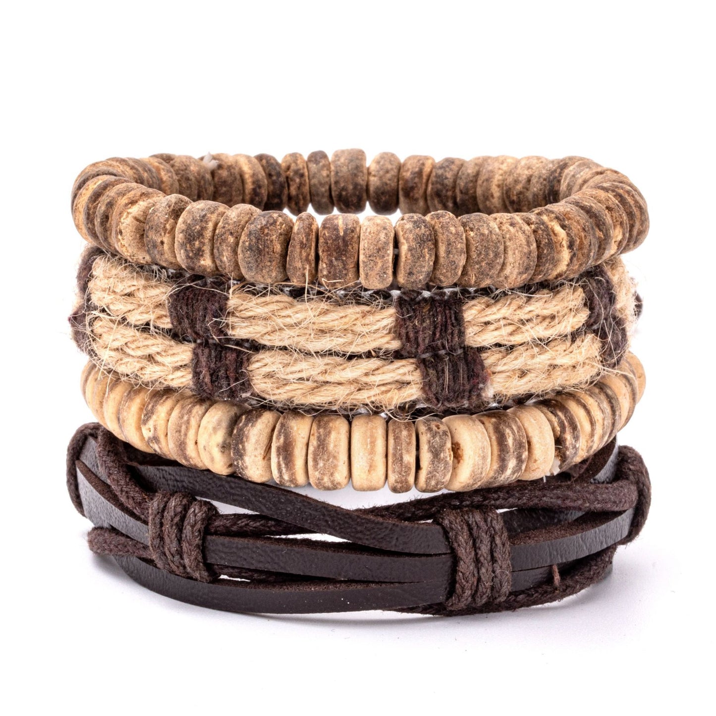 Bracelets en cuir tressé et coquille de noix de coco pour hommes, série Suit