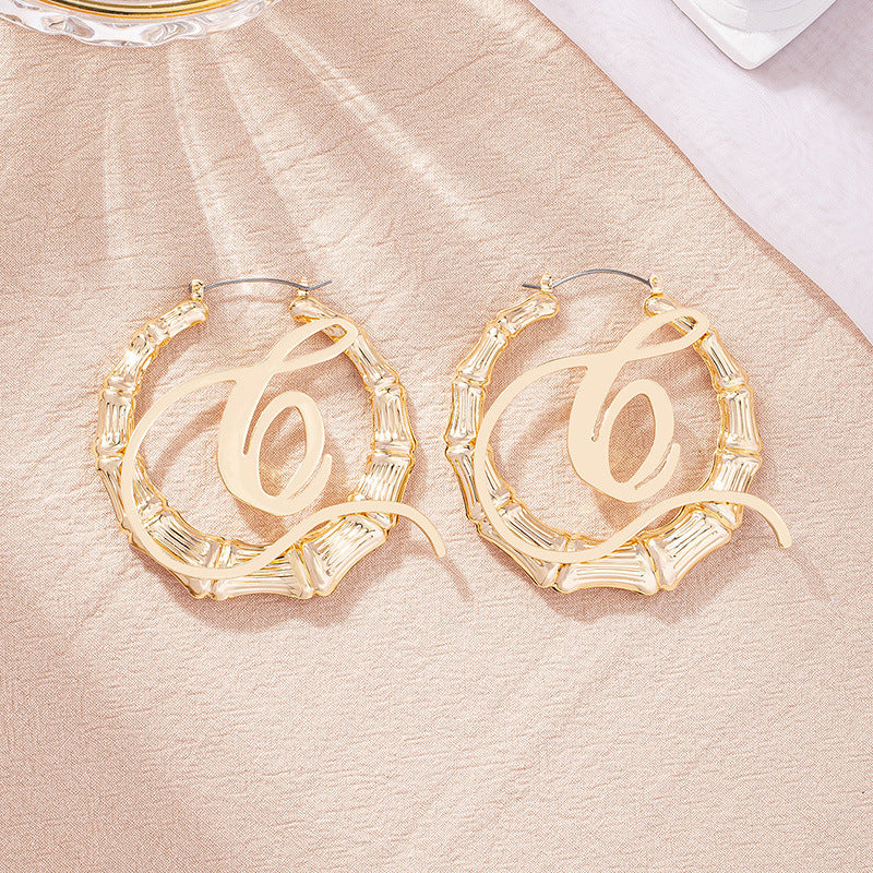 Geometric Bamboo Design Fashion Alphabet Letter Female Earrings