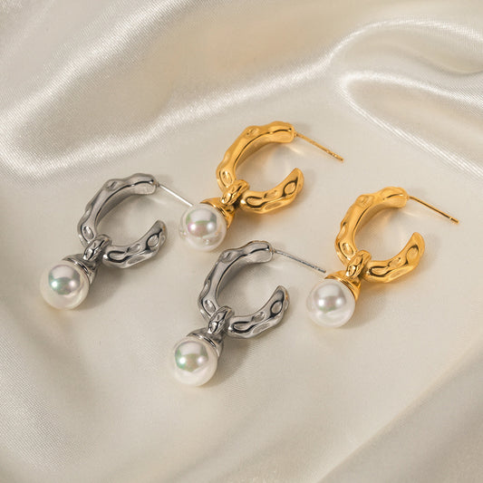 Boucles d'oreilles en forme de motif de lave martelée en perles d'acier pour femmes