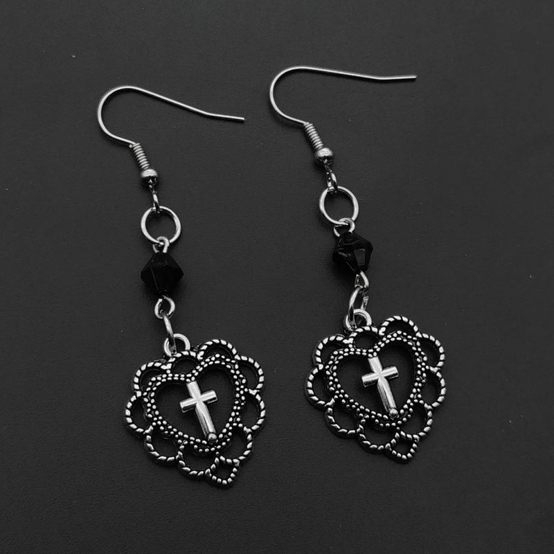 Gothic Punk Style Hollow Heart Cross Rings