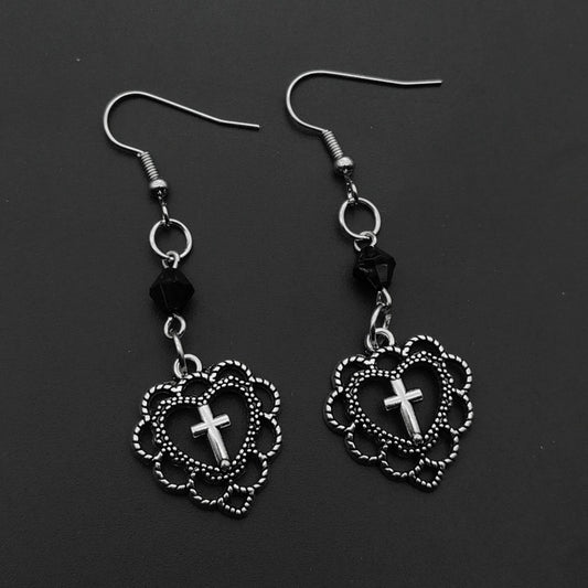 Gothic Punk Style Hollow Heart Cross Rings