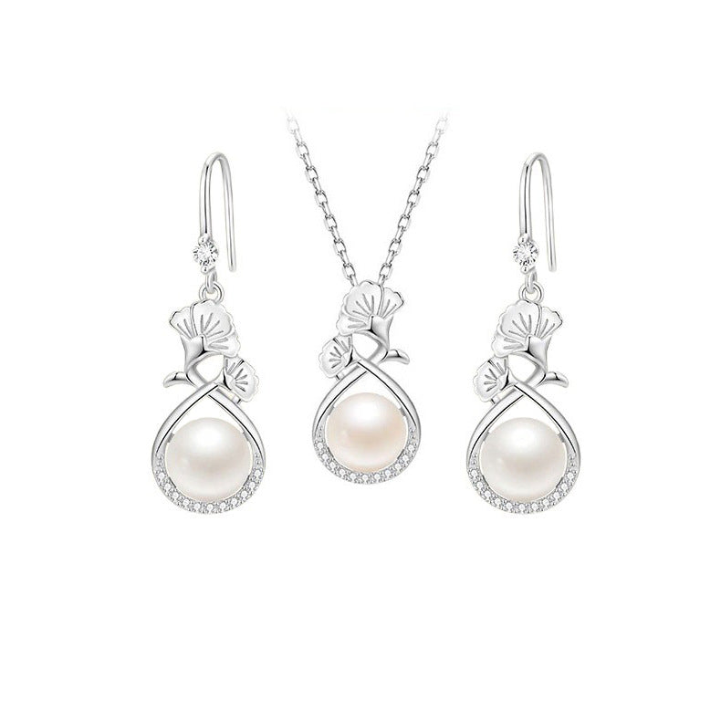 Sier Carnation Freshwater Pearl Light Luxury Flower Jewelry Set