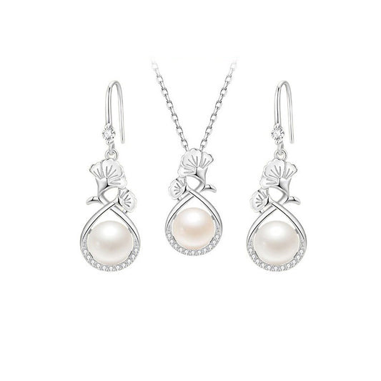 Sier Carnation Freshwater Pearl Light Luxury Flower Jewelry Set