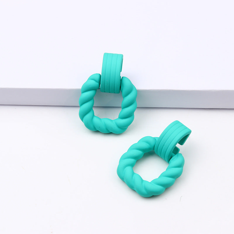 Square Semicircle Stitching Spray Rubber Paint Acrylic Earrings