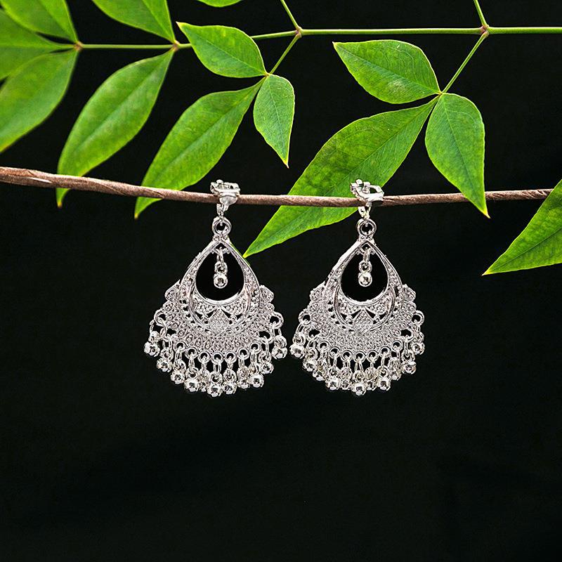 Women's Ethnic Geometric Tassel Ear Clip Miao Sier Retro Elegant Earrings