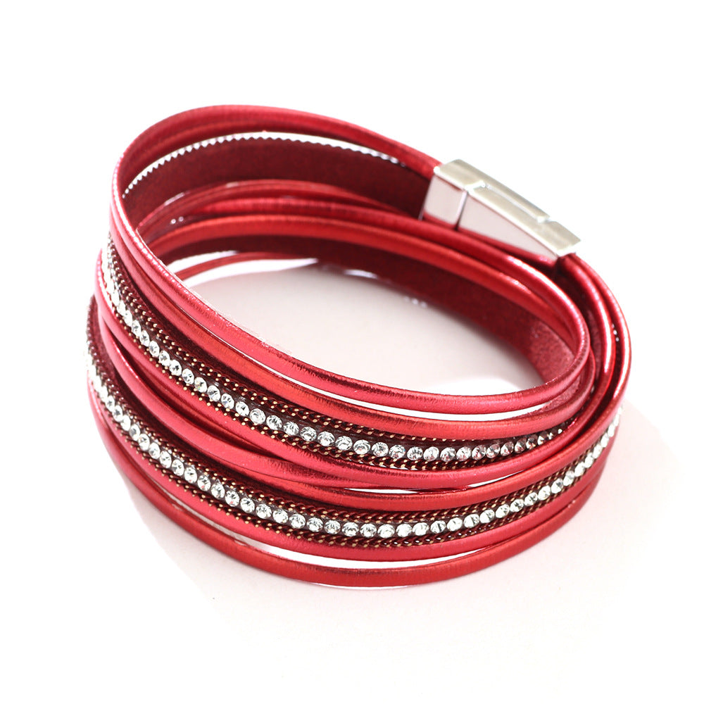 Bracelets simples chauds de mode de strass de couleur en cuir