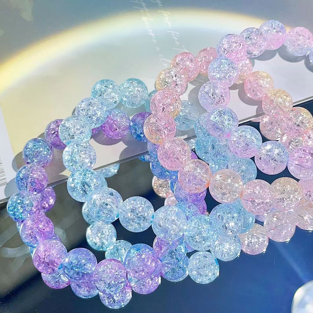 Bracelets en verre cristal dégradé de glace, perles craquelées, doux et mignons