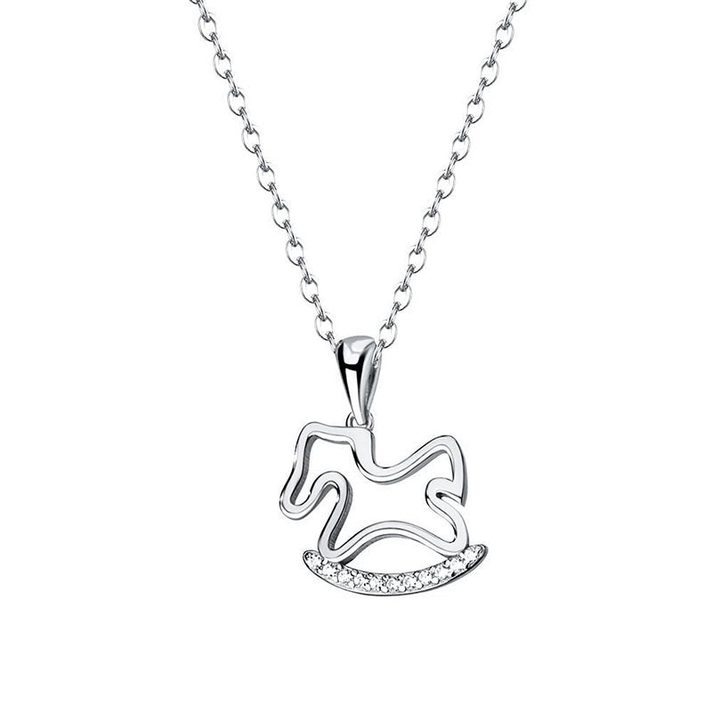 Children's Rhinestone Small Wooden Horse Female Temperamental Minority Design Style Stylish Necklace