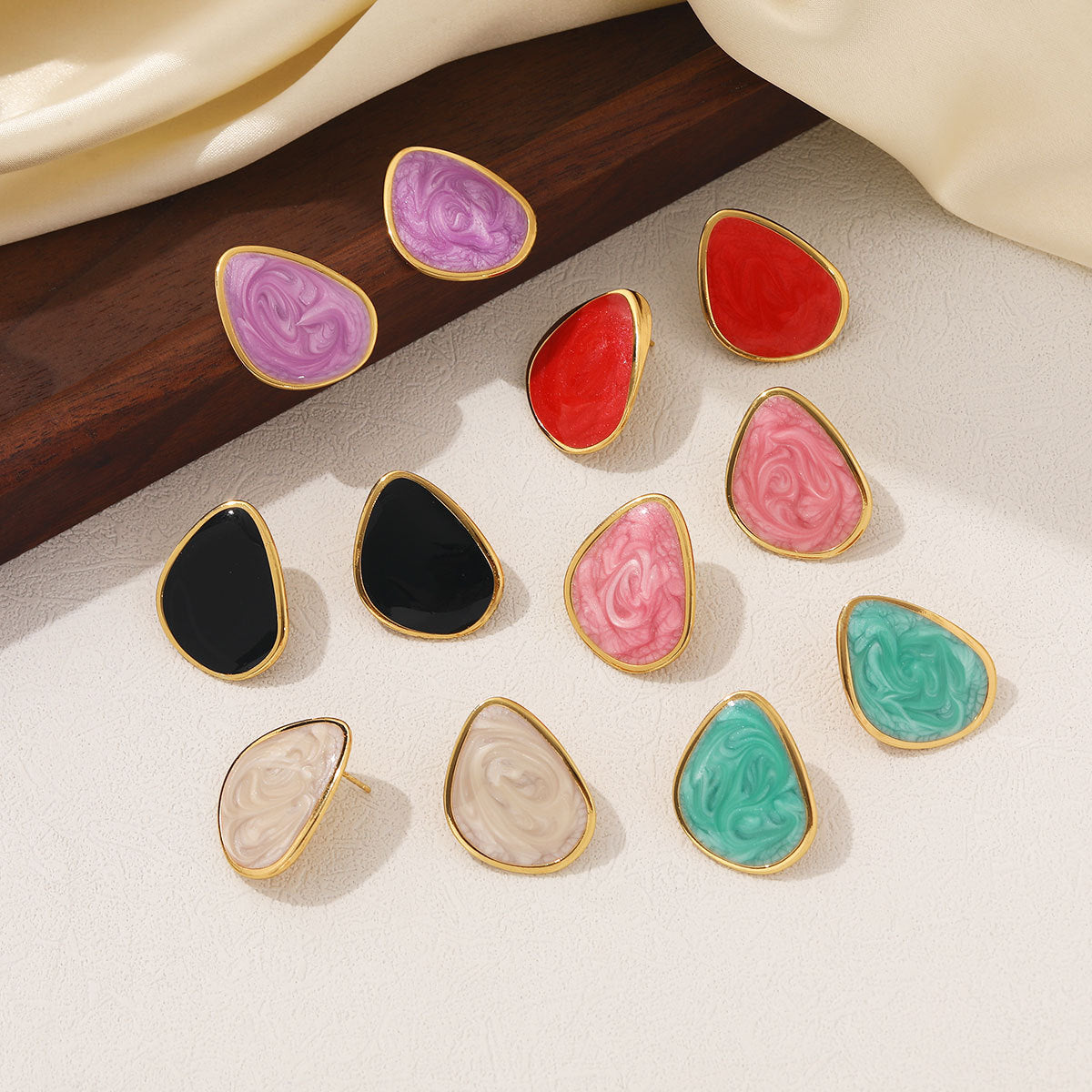 Colorful Geometric Water Drop Light Luxury Design Stud Earrings