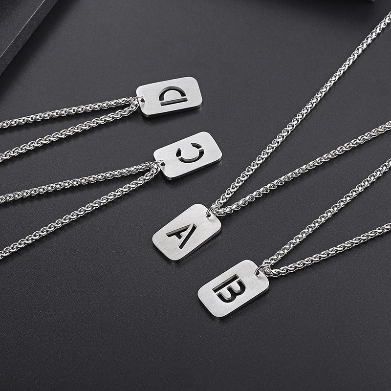 Men's Titanium Steel Female Letter Nameplate Pendant Necklaces