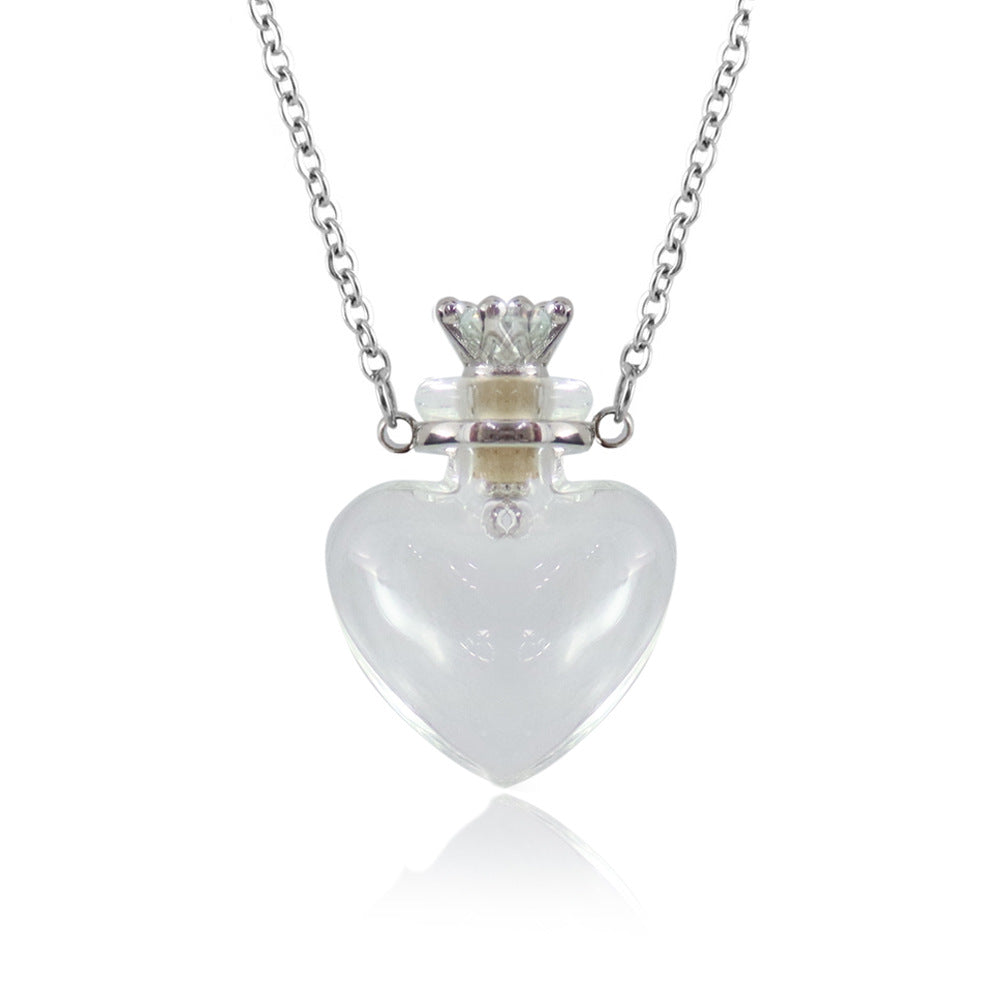Transparent Heart-shaped Colored Glaze Perfume Essential Necklaces