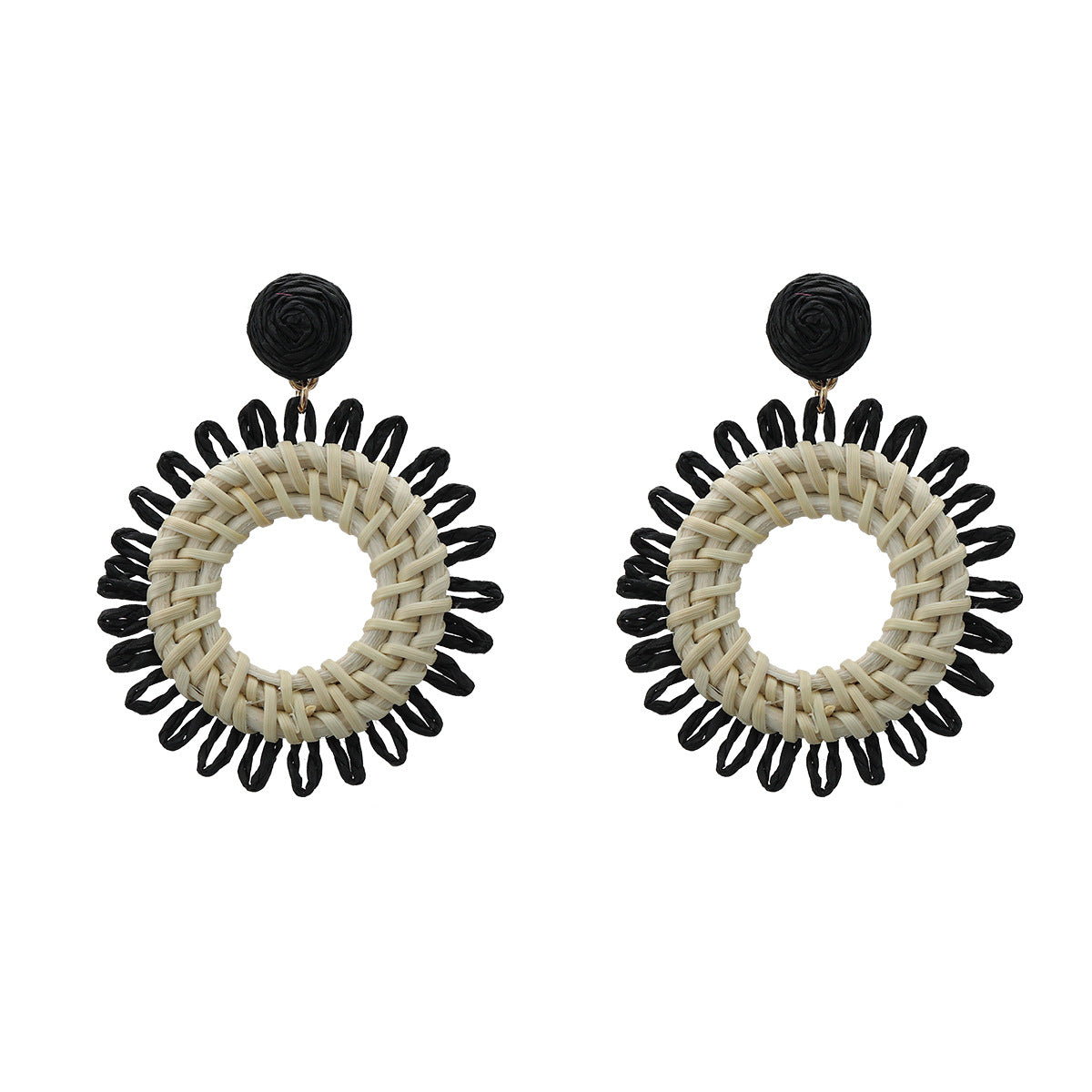 Summer Raffia Flower Female Rattan Woven Earrings