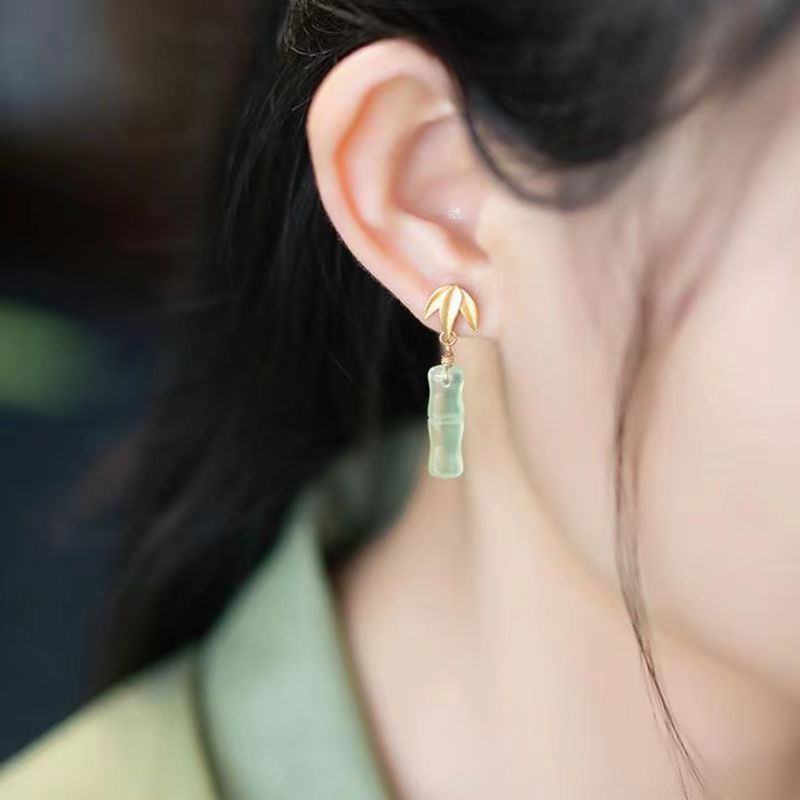 Women's Festival Chinese Style National Jade Green High-grade Cheongsam Gift Stud Earrings
