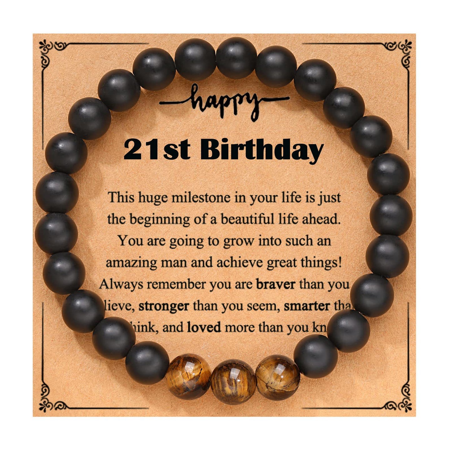 Bracelets cadeaux d'anniversaire en perles d'agate noire et d'oeil de tigre