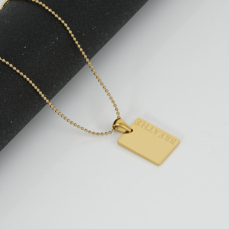 Women's Steel Rectangular English Letter Square Titanium Pendant Necklaces